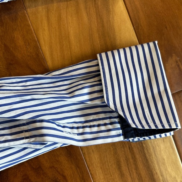 Sam Surin Custom Made White and Blue Stripe Dress Shirt size Large - Picture 3 of 5